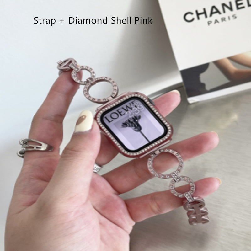 Slim Metal Watch Band with Diamond Skeleton Chain Strap – Compatible with Ultra 2 Watch Bands (38mm, 40mm, 41mm, 42mm, 44mm, 45mm)