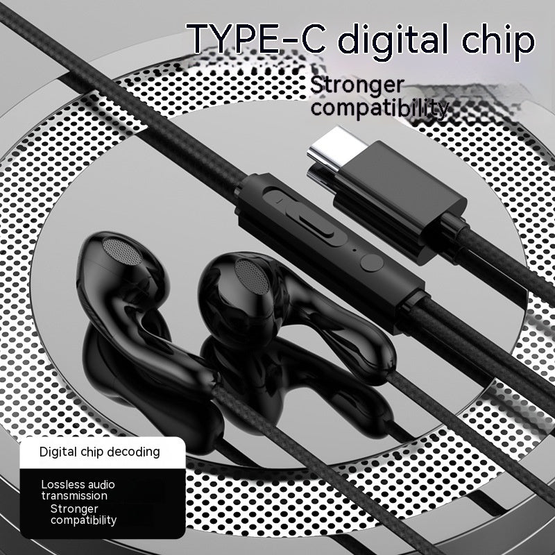 Flat Hole Type-C Earphones – In-Ear Wired Headset with Mic USB-C & 3.5 mm