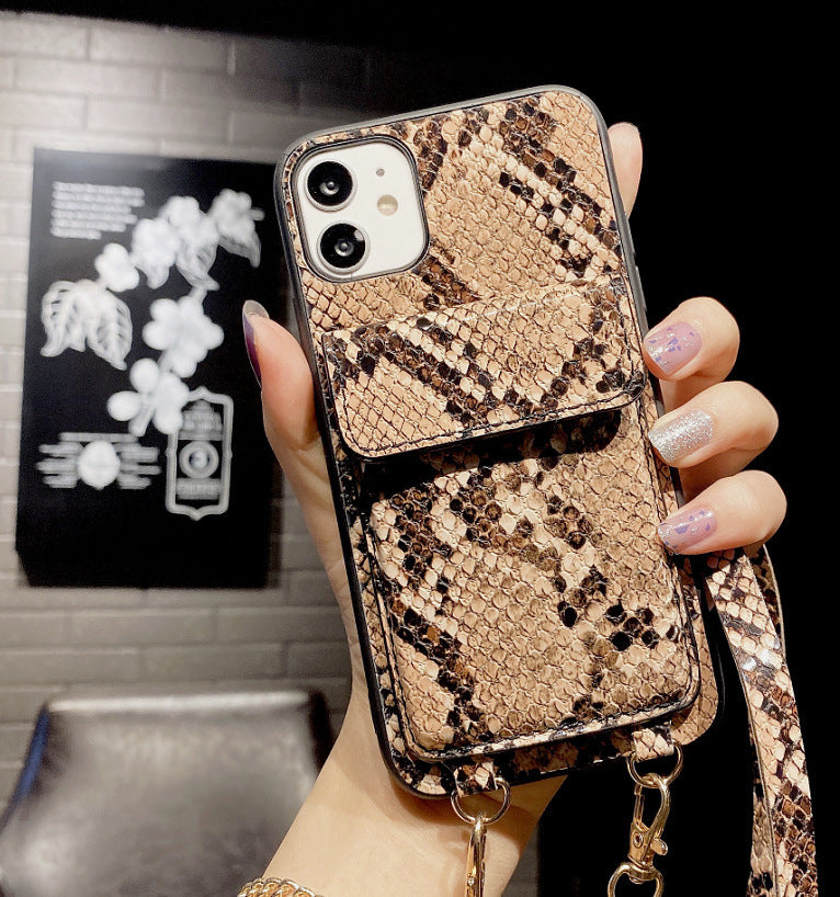 Snake Print Phone Strap Crossbody Case with Wallet Holder for iPhone 7, 8, X, XR, XS, 11 Series