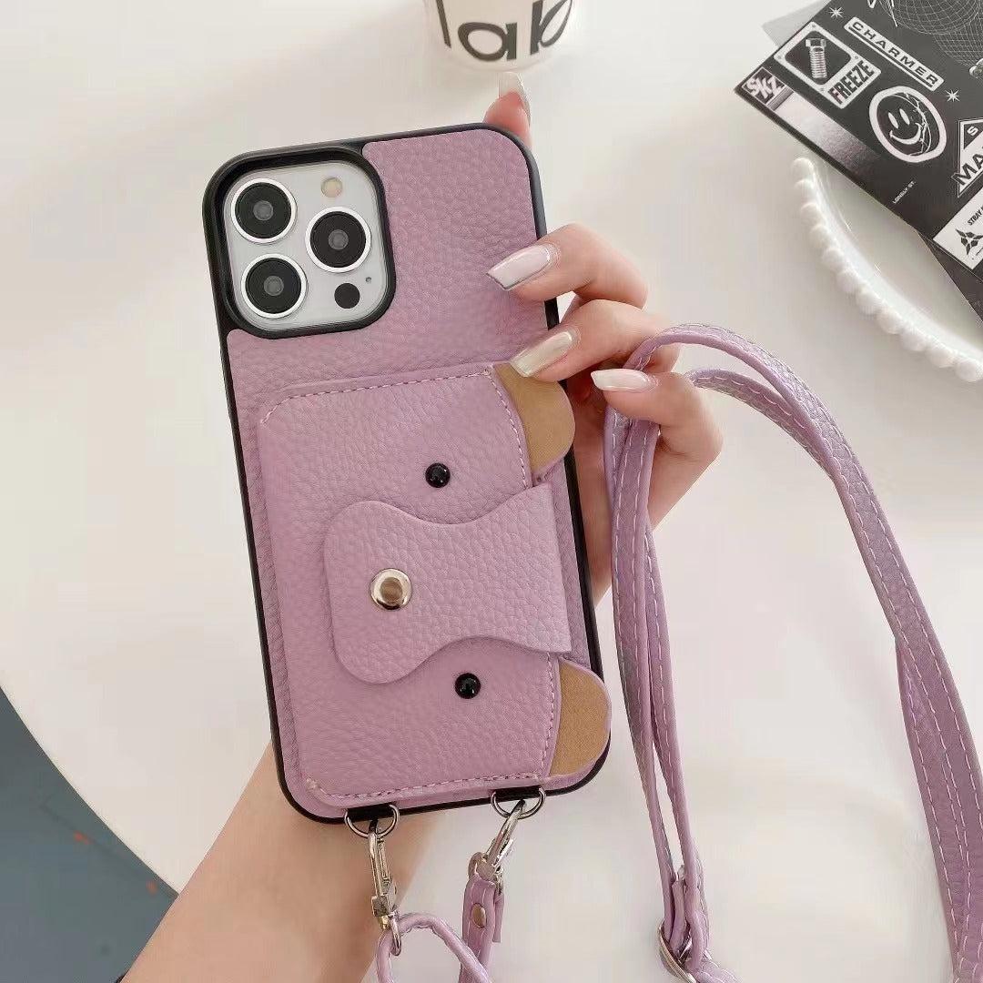 Frosted PU Leather iPhone Crossbody Case with Phone Strap Holder β All-Inclusive Protective Cover