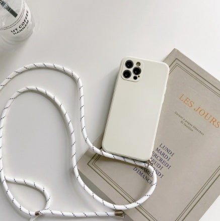 Anti-Drop Liquid Silicone Phone Strap Crossbody Case & Cell Phone Strap Holder for iPhone 6–14 Pro Max