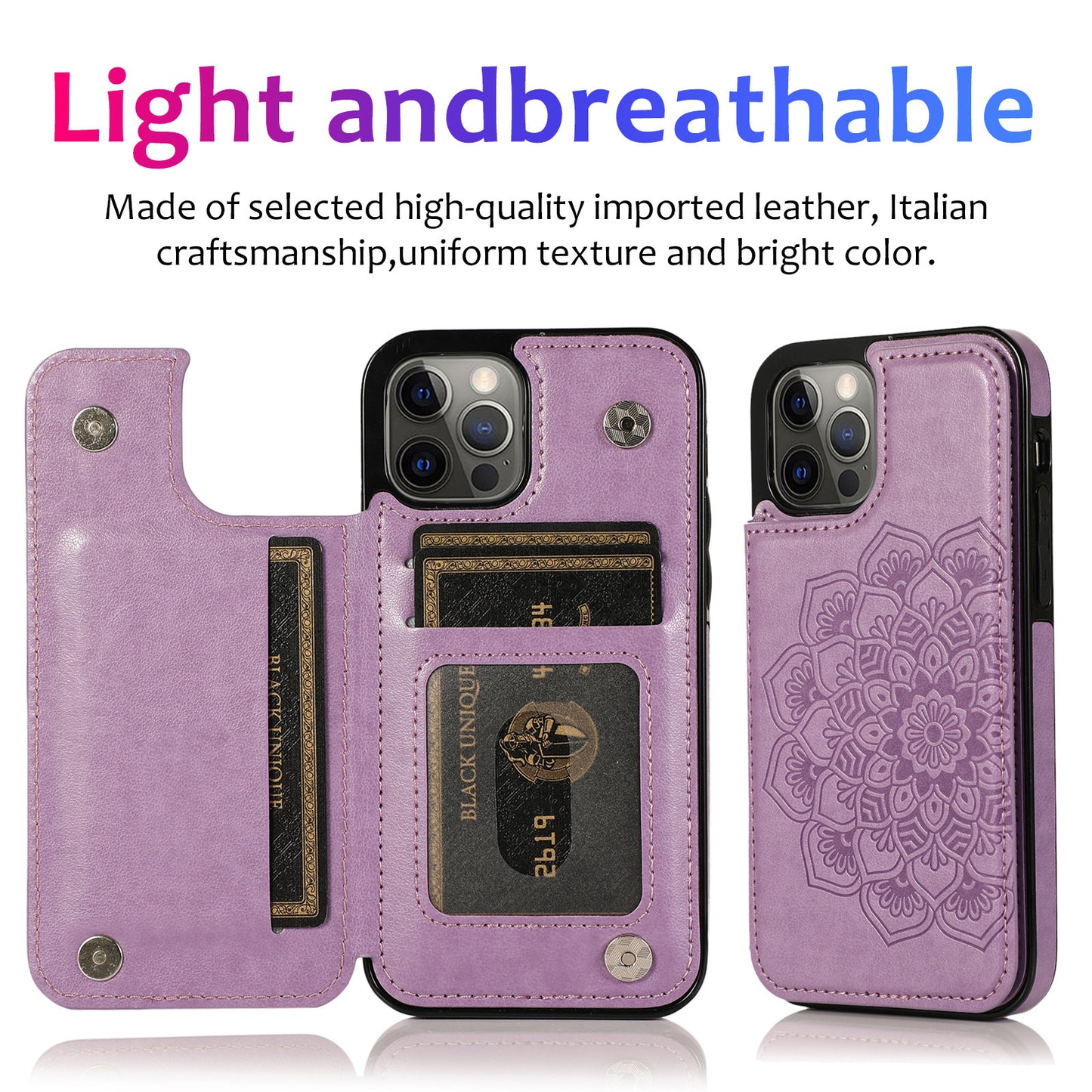Phone Case Embossed Mobile Phone Leather Case Mandala Card Holder