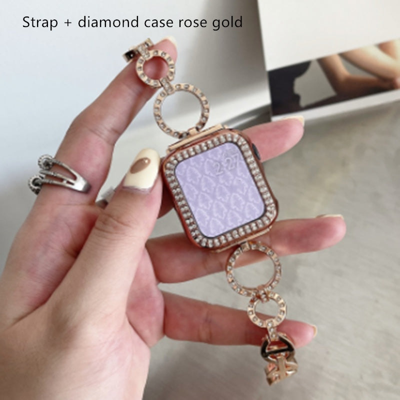 Slim Metal Watch Band with Diamond Skeleton Chain Strap – Compatible with Ultra 2 Watch Bands (38mm, 40mm, 41mm, 42mm, 44mm, 45mm)