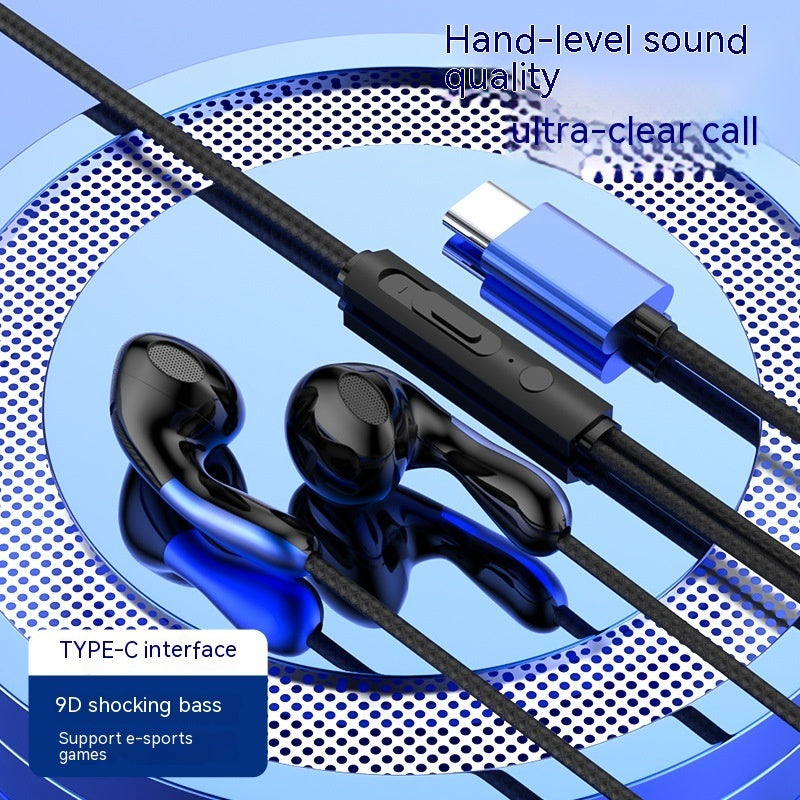 Flat Hole Type-C Earphones – In-Ear Wired Headset with Mic USB-C & 3.5 mm