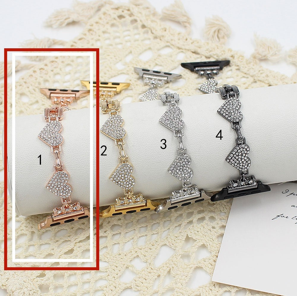 Heart-Shaped Diamond Metal Strap Compatible with Apple Watch (38mm–49mm)