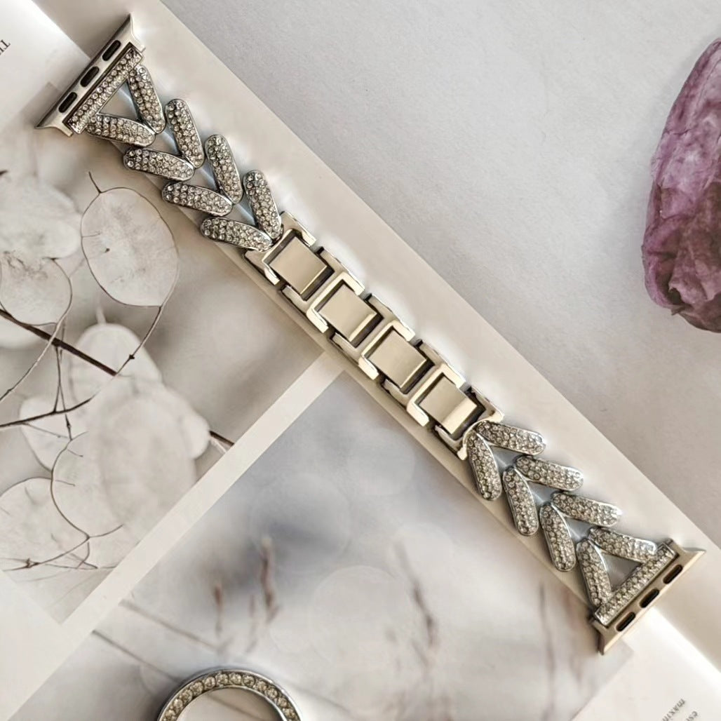 Diamond Rhinestone Metal Strap – Classic Apple-Compatible Watch Band for Women (38/40/41mm, 42/44/45/49mm, 22mm, Ultra 2)