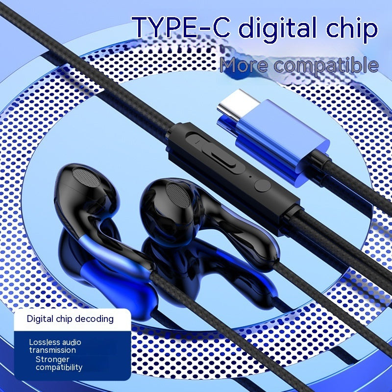 Flat Hole Type-C Earphones – In-Ear Wired Headset with Mic USB-C & 3.5 mm
