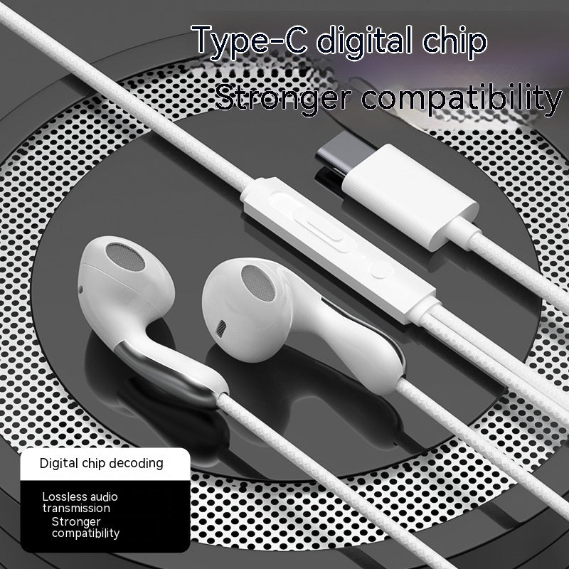 Flat Hole Type-C Earphones – In-Ear Wired Headset with Mic USB-C & 3.5 mm