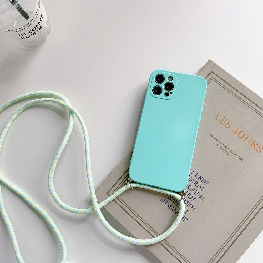 Anti-Drop Liquid Silicone Phone Strap Crossbody Case & Cell Phone Strap Holder for iPhone 6–14 Pro Max