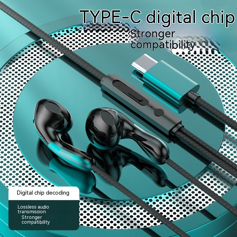 Flat Hole Type-C Earphones – In-Ear Wired Headset with Mic USB-C & 3.5 mm