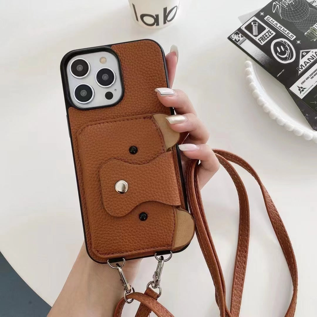 Frosted PU Leather iPhone Crossbody Case with Phone Strap Holder β All-Inclusive Protective Cover
