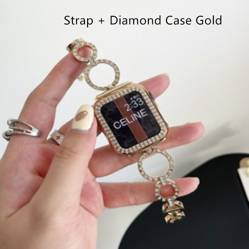 Slim Metal Watch Band with Diamond Skeleton Chain Strap – Compatible with Ultra 2 Watch Bands (38mm, 40mm, 41mm, 42mm, 44mm, 45mm)