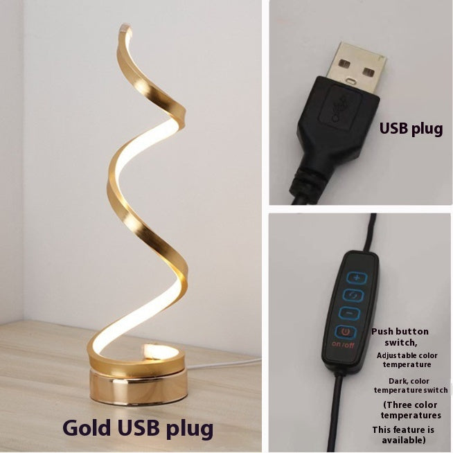 Spiral LED Desk Lamp – Trendy Dimmable Nightstand & Table Lamp