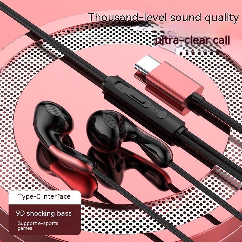 Flat Hole Type-C Earphones – In-Ear Wired Headset with Mic USB-C & 3.5 mm