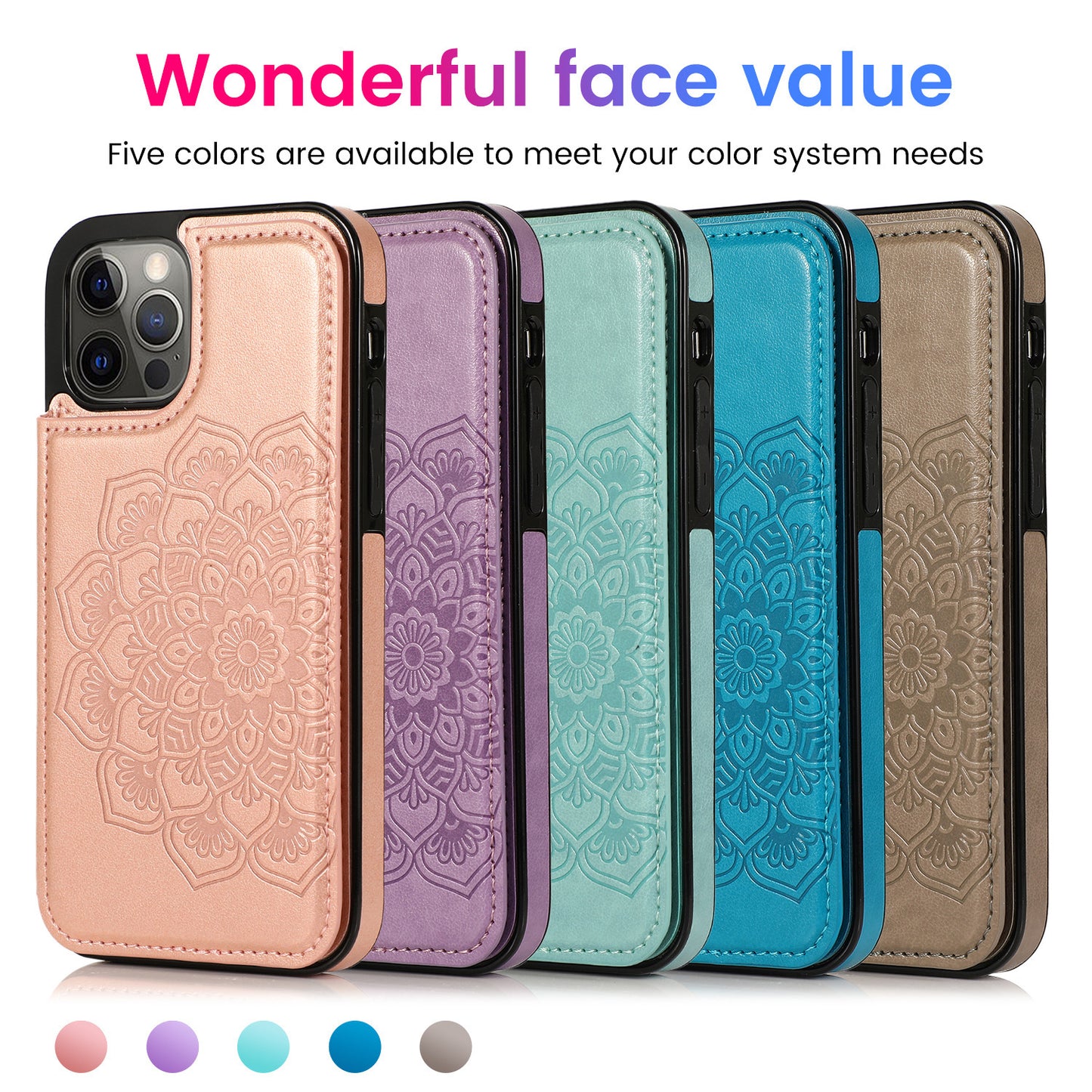 Phone Case Embossed Mobile Phone Leather Case Mandala Card Holder
