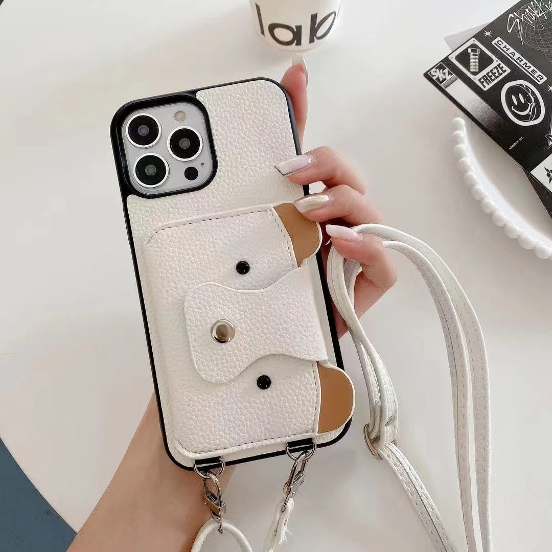 Frosted PU Leather iPhone Crossbody Case with Phone Strap Holder β All-Inclusive Protective Cover