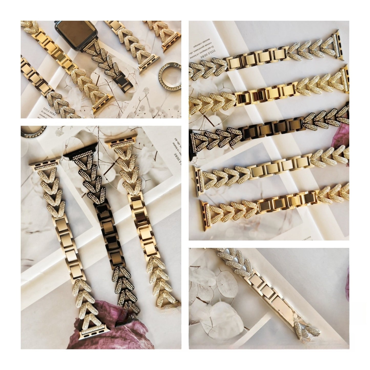 Classic diamond metal band for Apple-compatible watches