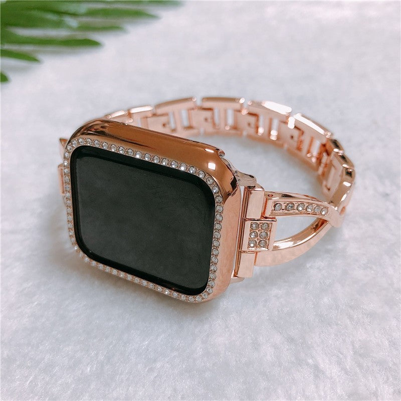 Silver stainless steel Apple Watch strap with rhinestones