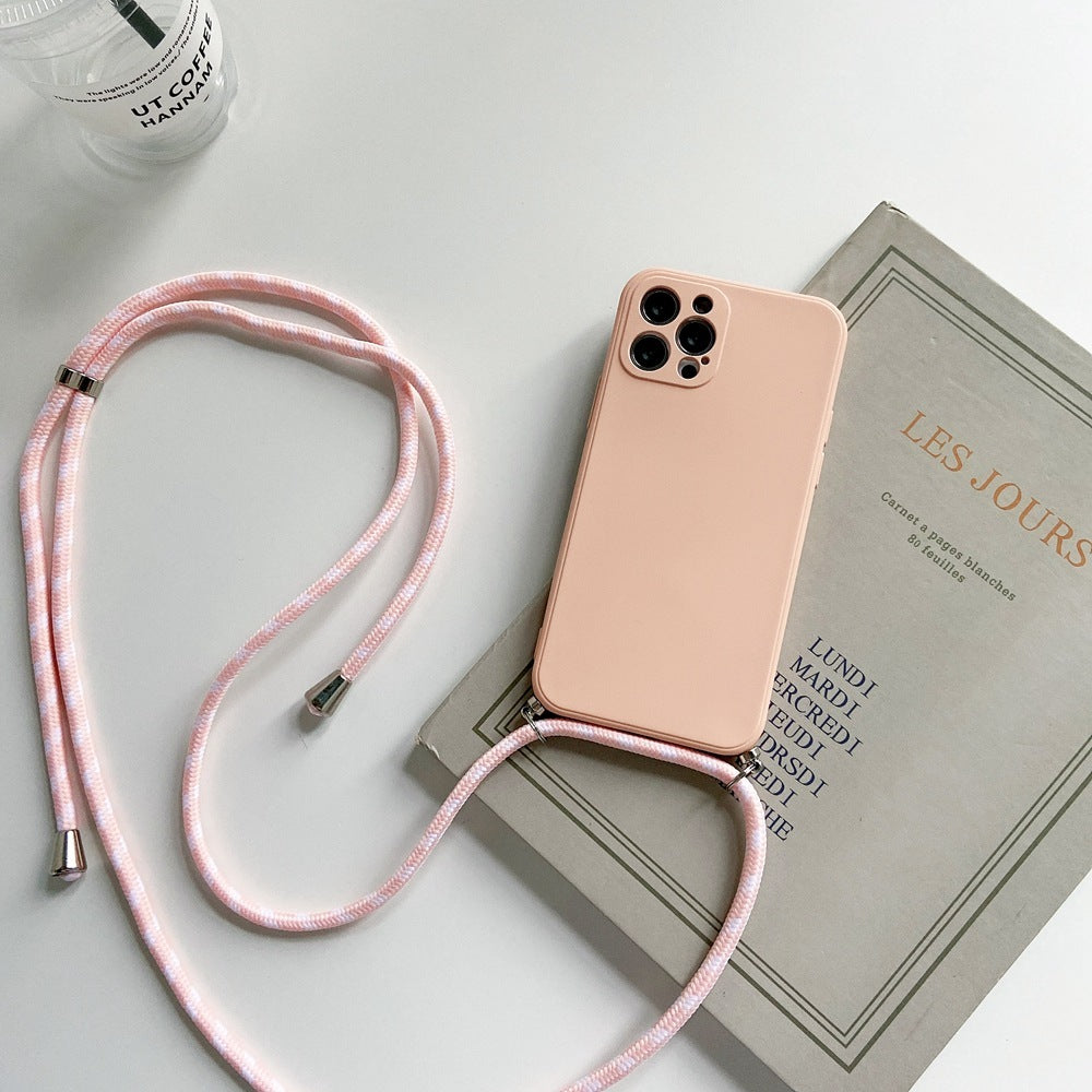 Anti-Drop Liquid Silicone Phone Strap Crossbody Case & Cell Phone Strap Holder for iPhone 6–14 Pro Max