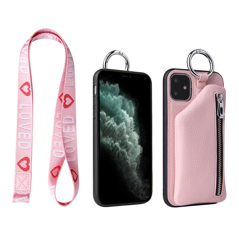 PU leather case compatible with beaded phone strap attachments