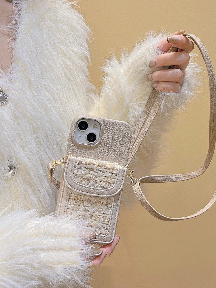 Beaded phone strap compatible protective leather phone case