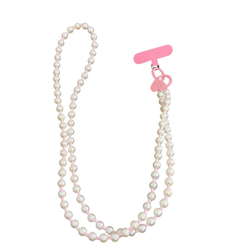 Beaded phone strap wristband with pearl accents
