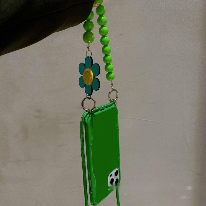 Chain Flower Green Crossbody Strap Phone Case