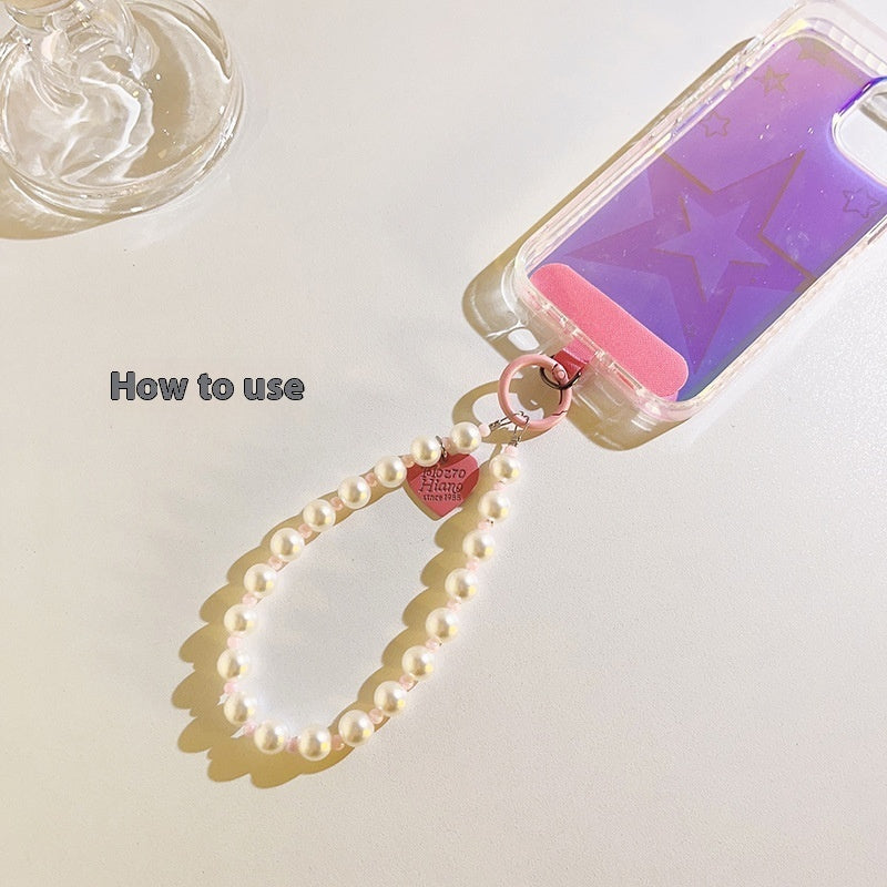 Cell phone strap in crossbody style with pink beads
