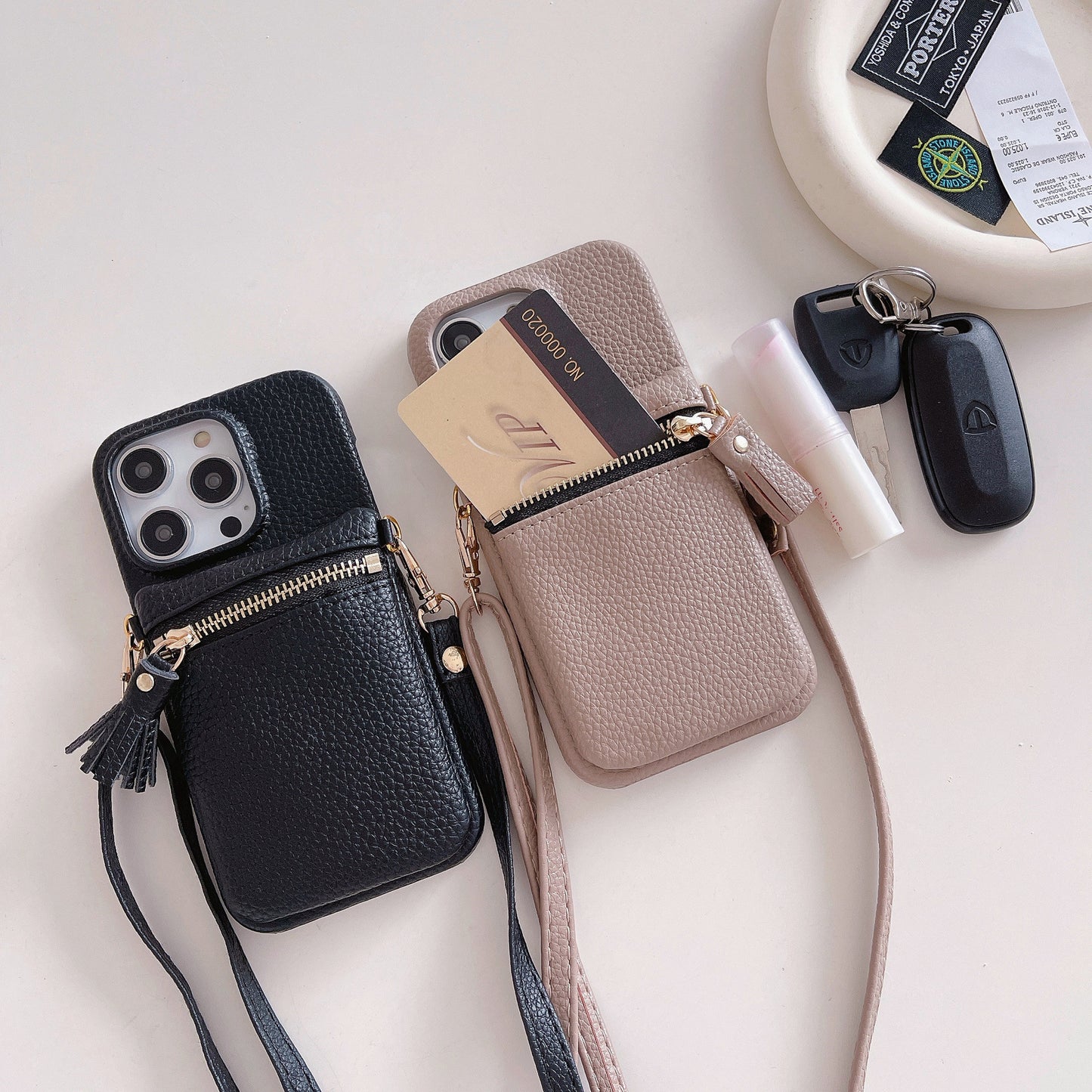 Cell phone strap crossbody wallet case with lanyard