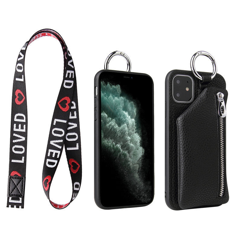 Cell phone strap wallet holder case with lanyard