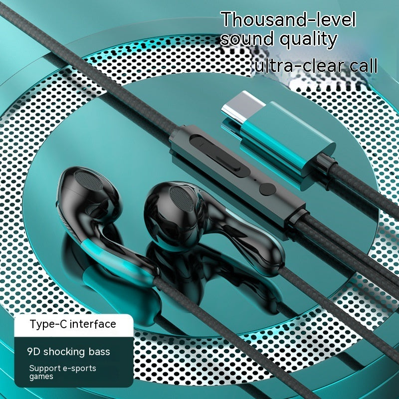 Flat Hole Type-C Earphones – In-Ear Wired Headset with Mic USB-C & 3.5 mm