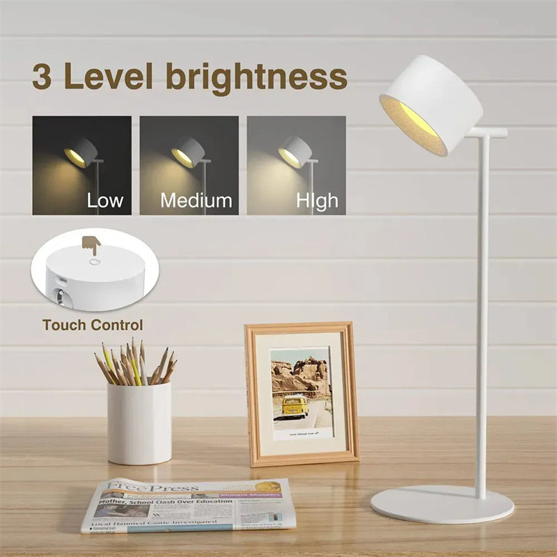 Magnetic clip on desk lamp with adjustable rotation
