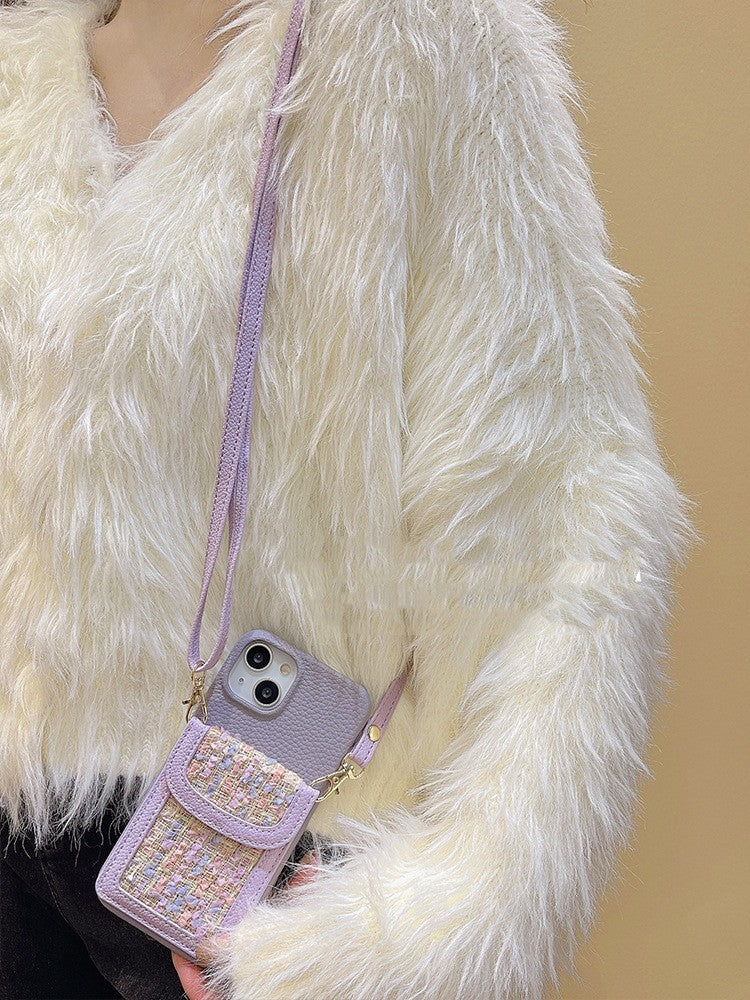Crossbody phone strap compatible wallet case for iPhone