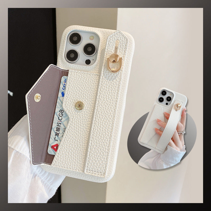 Cute card holder wallet case with wrist strap