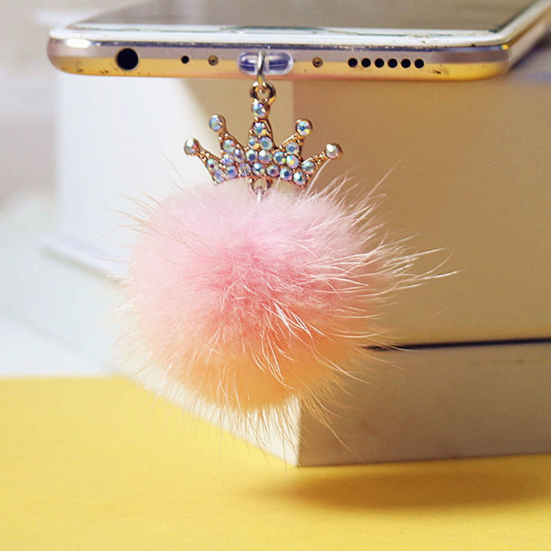 Cute dust plug accessory with fluffy charm for phones