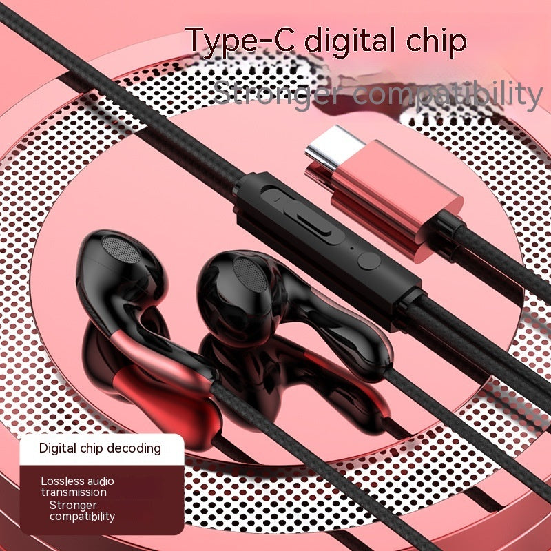 Flat Hole Type-C Earphones – In-Ear Wired Headset with Mic USB-C & 3.5 mm