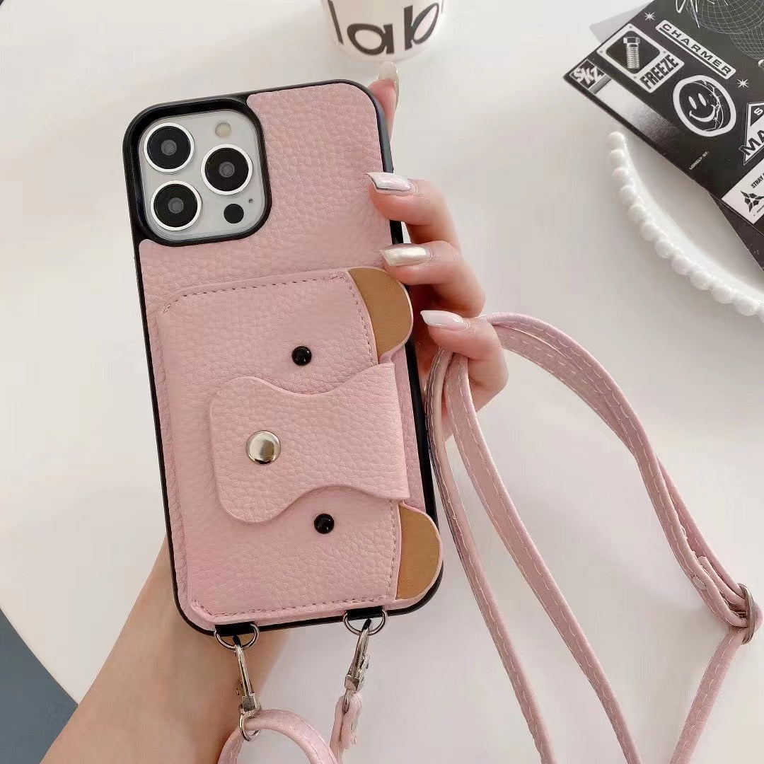 Frosted PU Leather iPhone Crossbody Case with Phone Strap Holder β All-Inclusive Protective Cover