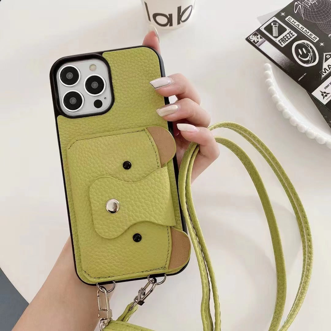 Frosted PU Leather iPhone Crossbody Case with Phone Strap Holder β All-Inclusive Protective Cover