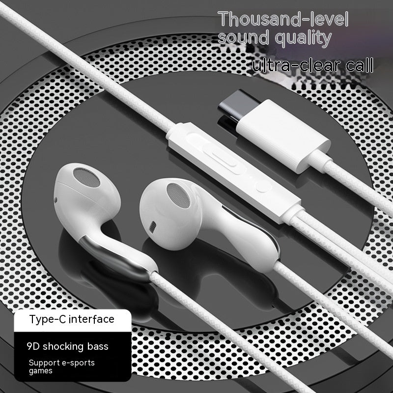 Flat Hole Type-C Earphones – In-Ear Wired Headset with Mic USB-C & 3.5 mm