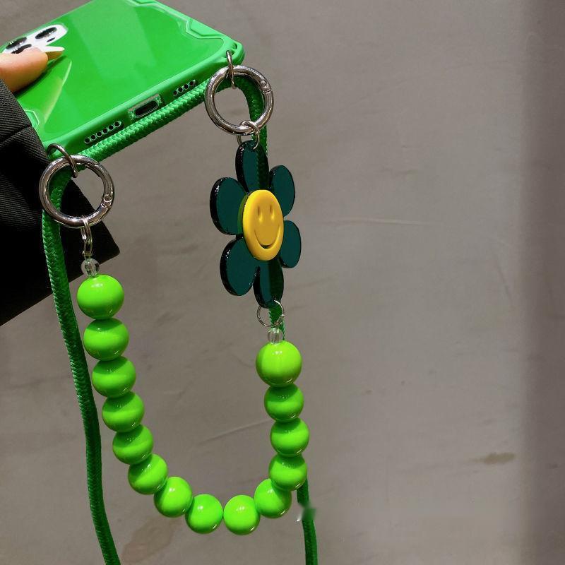 Chain Flower Green Crossbody Strap Phone Case
