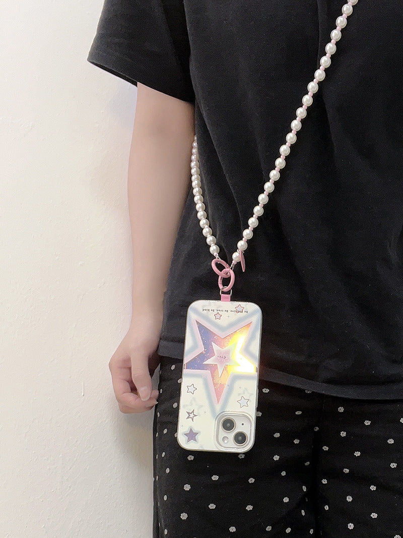 Women’s Beaded Mobile Chain Lanyard with Pearl Crossbody Phone Strap Holder