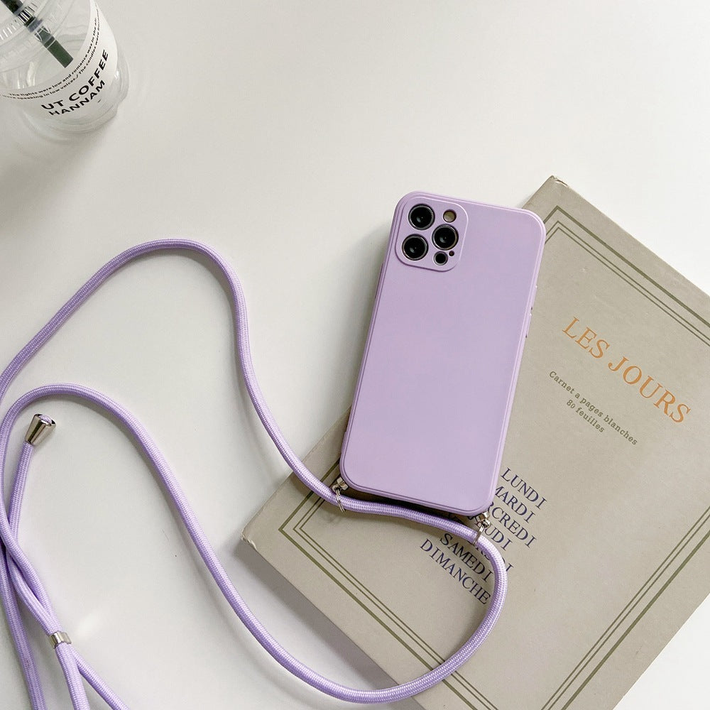 Anti-Drop Liquid Silicone Phone Strap Crossbody Case & Cell Phone Strap Holder for iPhone 6–14 Pro Max