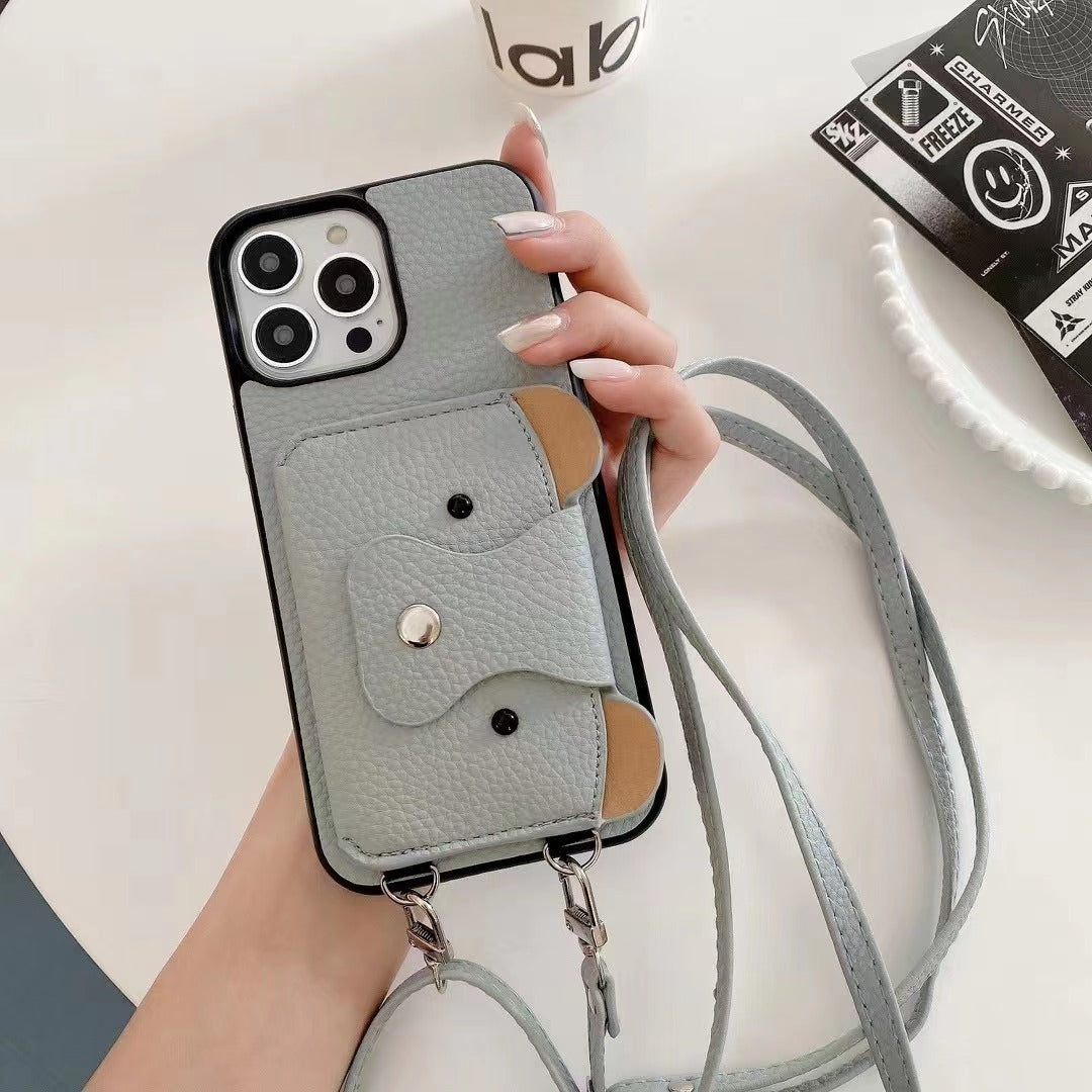 iPhone crossbody case with elephant pattern rope strap holder
