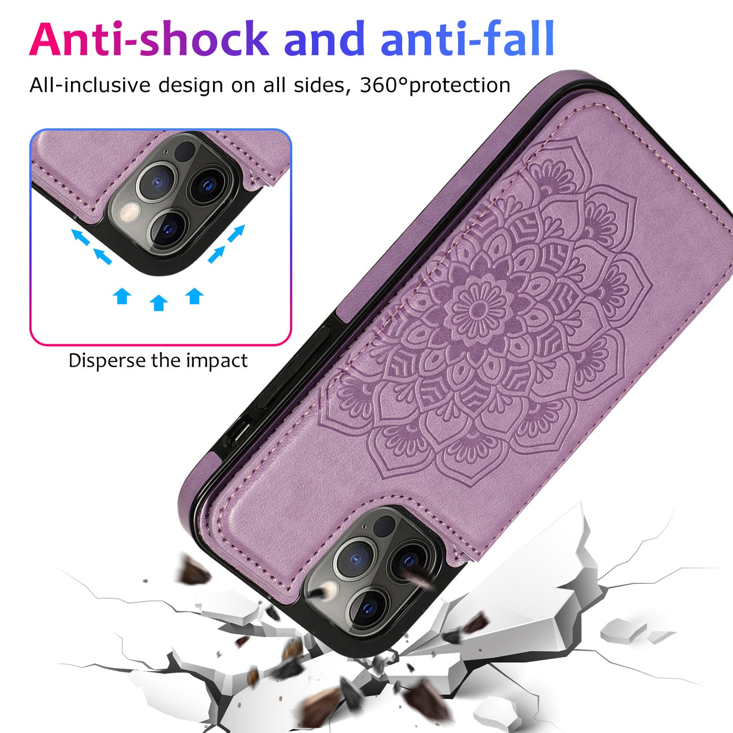 Phone Case Embossed Mobile Phone Leather Case Mandala Card Holder