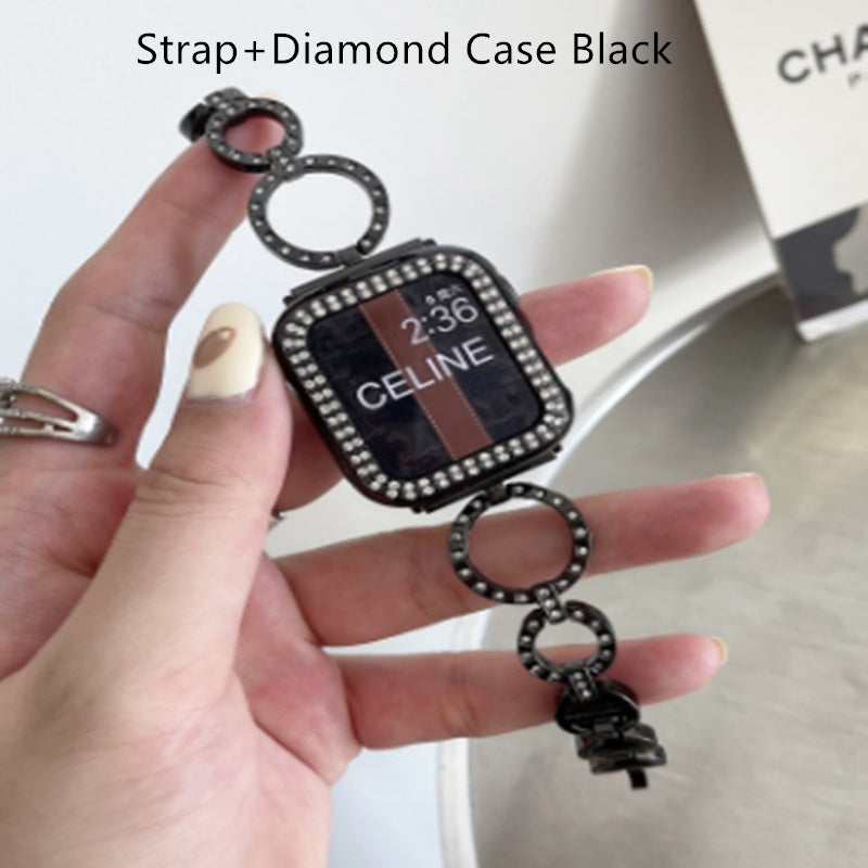 Slim Metal Watch Band with Diamond Skeleton Chain Strap – Compatible with Ultra 2 Watch Bands (38mm, 40mm, 41mm, 42mm, 44mm, 45mm)