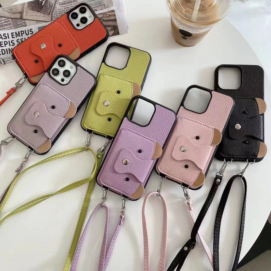Frosted PU leather crossbody phone case with strap for iPhone
