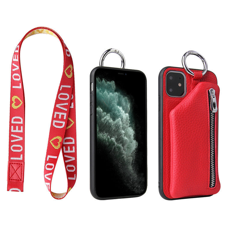 Imitation leather crossbody wallet phone case with detachable lanyard