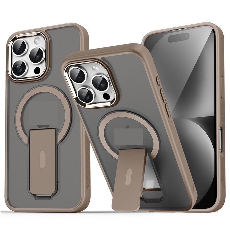 iPhone protective case with built-in magnetic stand for hands-free use