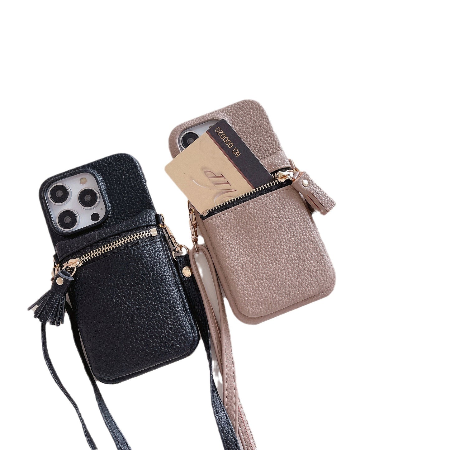 iPhone wallet case with card slots and phone strap holder