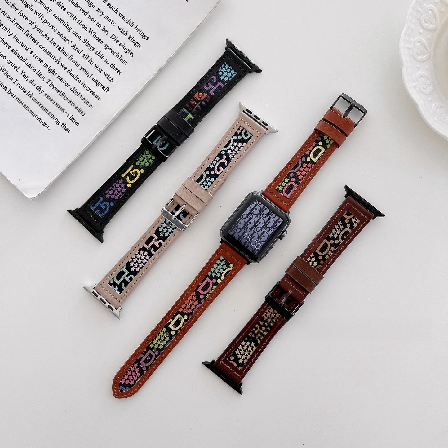 Knitted leather Apple Watch band with breathable hollow design